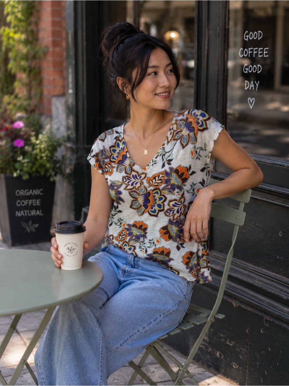 LOFT Linen Blend Floral Boho Blouse XS Cottagecore